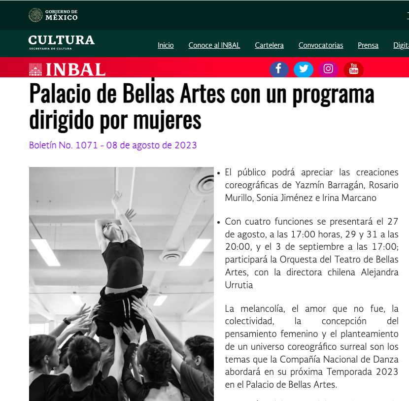 Palacio de Bellas Artes con un programa dirigido por mujeres